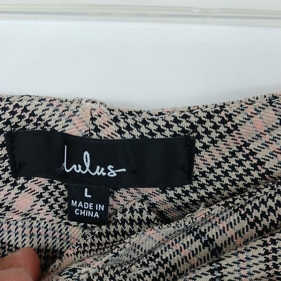 LULU'S Making a Statement Pink Multi Plaid Tie-Front Trouser Pants Women's Sz.L - Picture 7 of 7